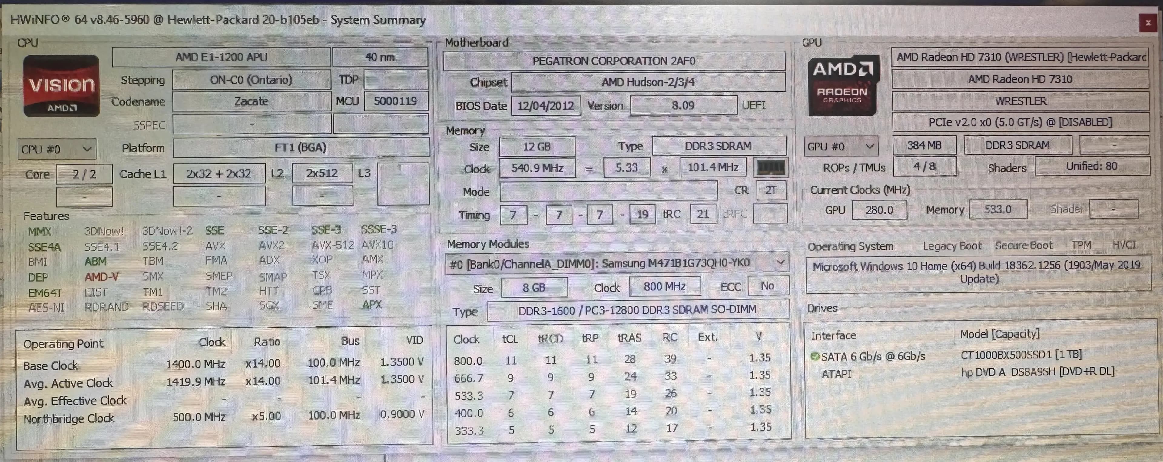 caractéristiques techniques ordinateur occasion HP Pavilion 20